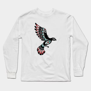 Red and Green Haida Spirit Flying Bird Long Sleeve T-Shirt